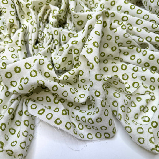 Olives - Poly/Cotton Woven - Light Cream/Green Polka Dots - 2M Bundle - True Deadstock fabric Fabric by private - Sustainable Textile | FABCYCLE