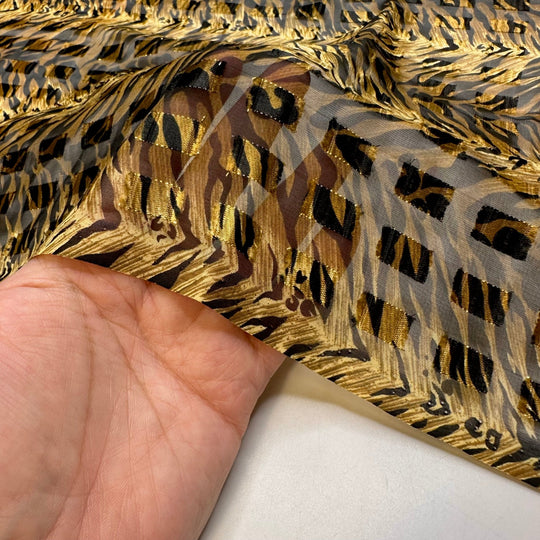 On The Prowl For Candy - Metallic Polyester Blend Woven - Black/Gold Animal Print - 0.9M Bundle - True Deadstock fabric Fabric by private - Sustainable Textile | FABCYCLE