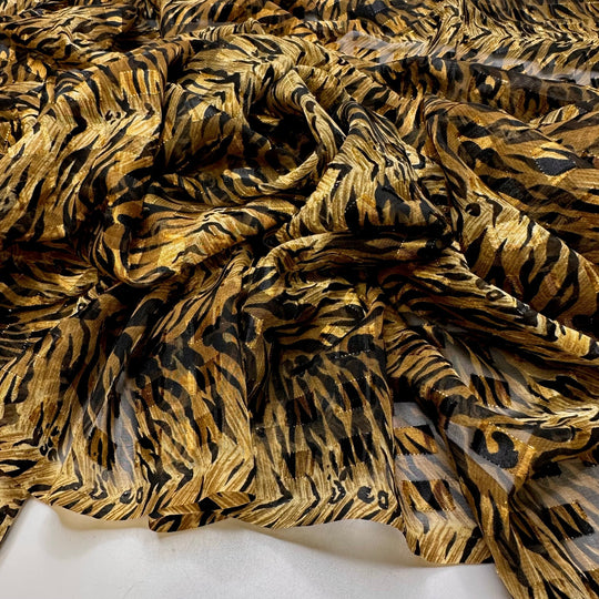 On The Prowl For Candy - Metallic Polyester Blend Woven - Black/Gold Animal Print - 0.9M Bundle - True Deadstock fabric Fabric by private - Sustainable Textile | FABCYCLE
