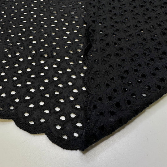 Open Bar - Eyelets Cotton Blend Woven - Black Geometric - 1.8M Bundle - True Deadstock fabric Fabric by private - Sustainable Textile | FABCYCLE