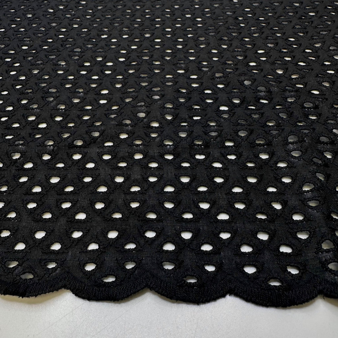 Open Bar - Eyelets Cotton Blend Woven - Black Geometric - 1.8M Bundle - True Deadstock fabric Fabric by private - Sustainable Textile | FABCYCLE