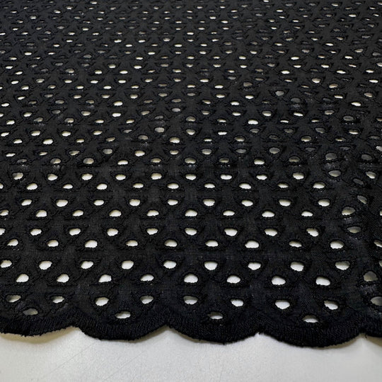 Open Bar - Eyelets Cotton Blend Woven - Black Geometric - 1.8M Bundle - True Deadstock fabric Fabric by private - Sustainable Textile | FABCYCLE