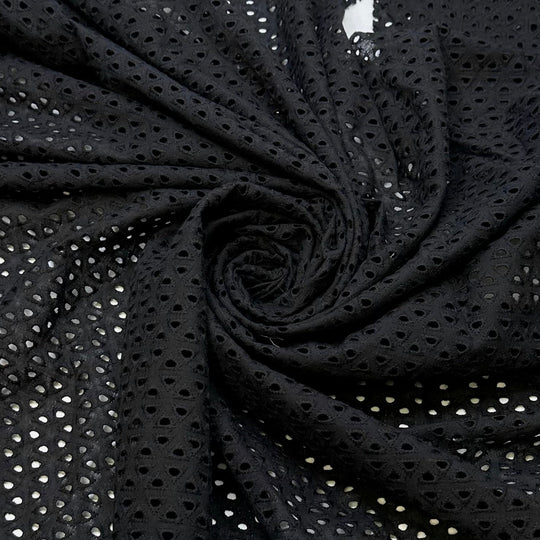 Open Bar - Eyelets Cotton Blend Woven - Black Geometric - 1.8M Bundle - True Deadstock fabric Fabric by private - Sustainable Textile | FABCYCLE