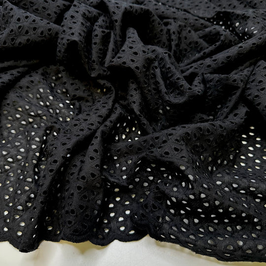 Open Bar - Eyelets Cotton Blend Woven - Black Geometric - 1.8M Bundle - True Deadstock fabric Fabric by private - Sustainable Textile | FABCYCLE