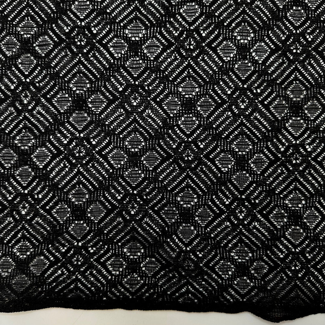 Open Bar - Lace Polyester Blend Knit - Black Geometric - 1.2M Bundle - True Deadstock fabric Fabric by private - Sustainable Textile | FABCYCLE