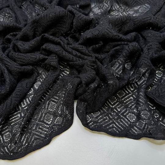 Open Bar - Lace Polyester Blend Knit - Black Geometric - 1.2M Bundle - True Deadstock fabric Fabric by private - Sustainable Textile | FABCYCLE