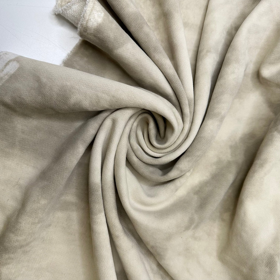 Overcast Fall Sky - French Terry Cotton Blend Knit - Light Cream/Grey Tie Dye - Bundles - True Deadstock fabric Fabric by private - Sustainable Textile | FABCYCLE