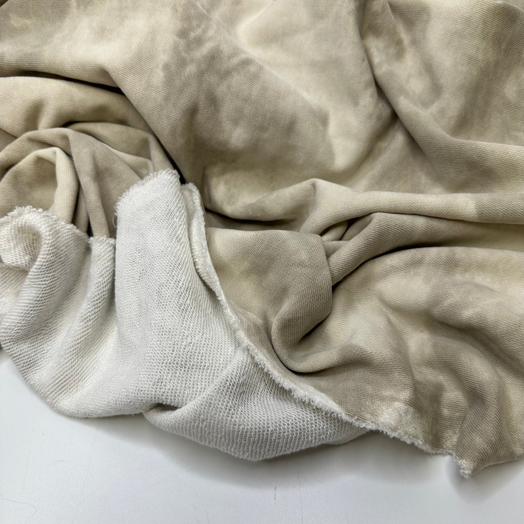 Overcast Fall Sky - French Terry Cotton Blend Knit - Light Cream/Grey Tie Dye - Bundles - True Deadstock fabric Fabric by private - Sustainable Textile | FABCYCLE