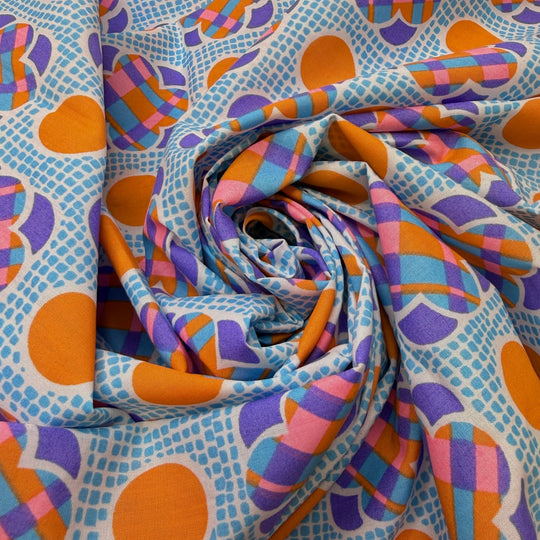 Oyster Stew - Cotton Blend Woven - Blue Multi Geometric - 2.55M Bundle - True Deadstock fabric Fabric by private - Sustainable Textile | FABCYCLE