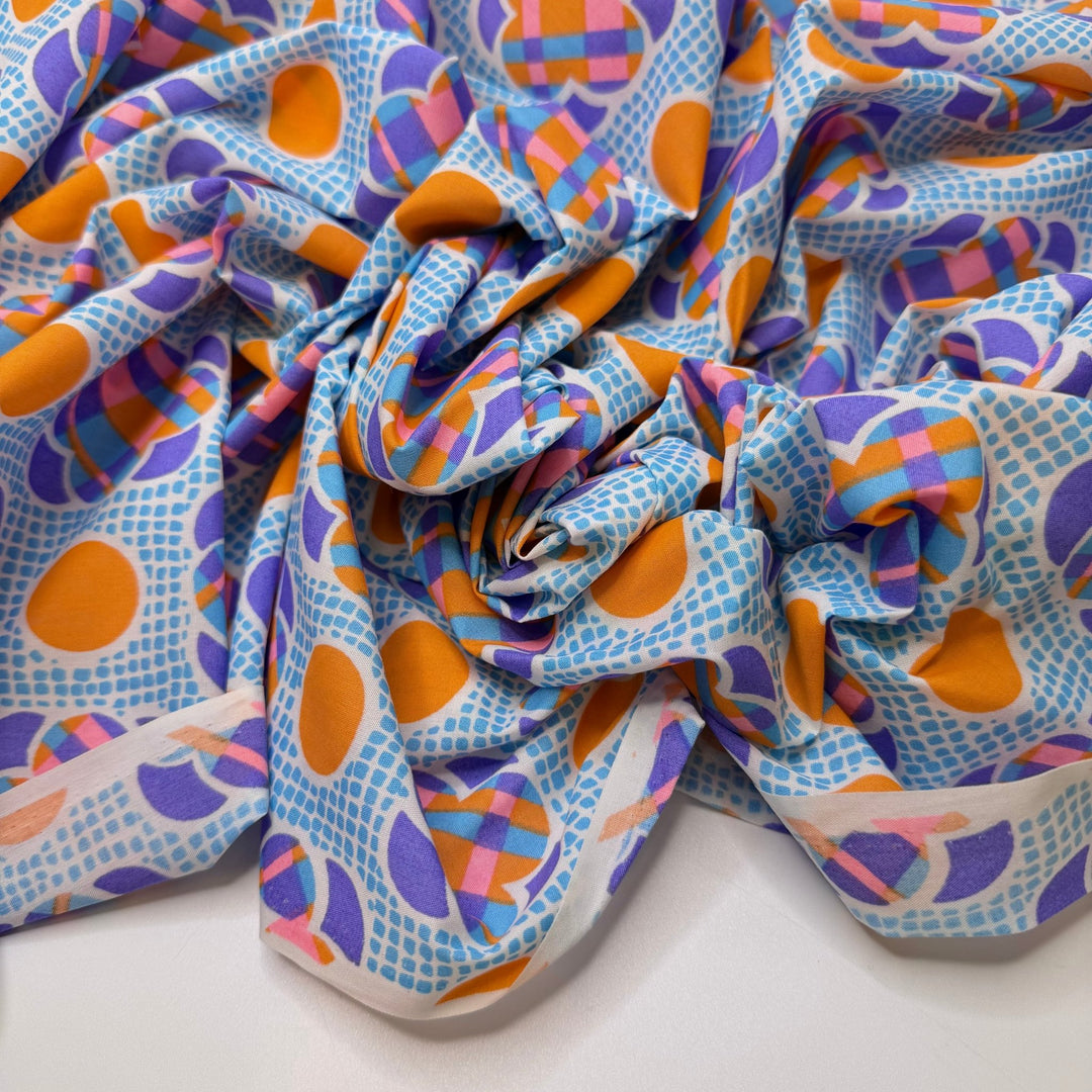 Oyster Stew - Cotton Blend Woven - Blue Multi Geometric - 2.55M Bundle - True Deadstock fabric Fabric by private - Sustainable Textile | FABCYCLE