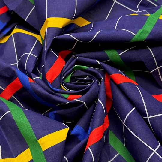 Pager Beeps - Poly/Cotton Woven - Navy Multi Plaid - 1.2M Bundle - True Deadstock fabric Fabric by private - Sustainable Textile | FABCYCLE