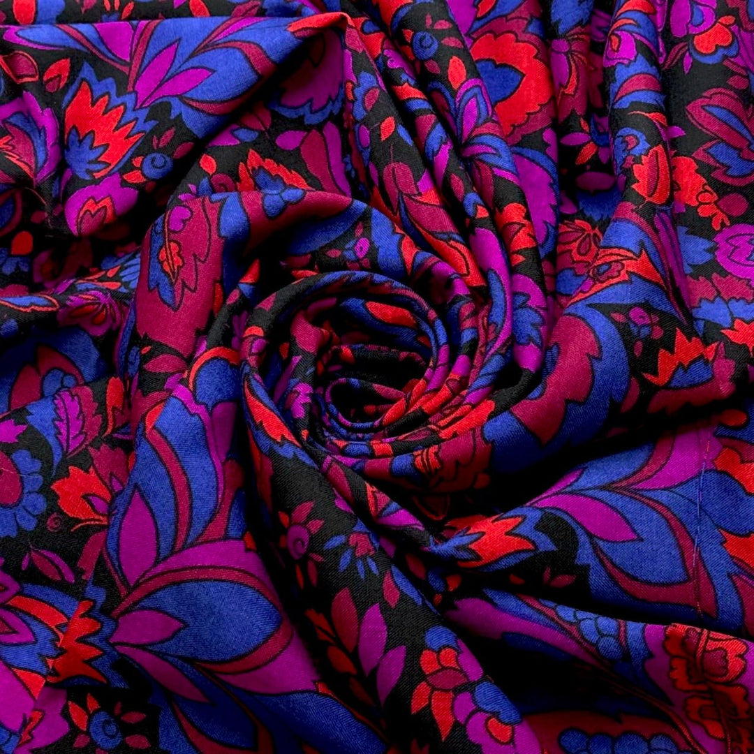 Painting A Still Life - Wool Woven - Black Multi Floral - 2.4M Bundle - True Deadstock fabric Fabric by private - Sustainable Textile | FABCYCLE