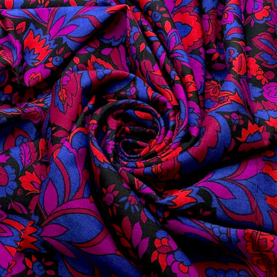 Painting A Still Life - Wool Woven - Black Multi Floral - 2.4M Bundle - True Deadstock fabric Fabric by private - Sustainable Textile | FABCYCLE