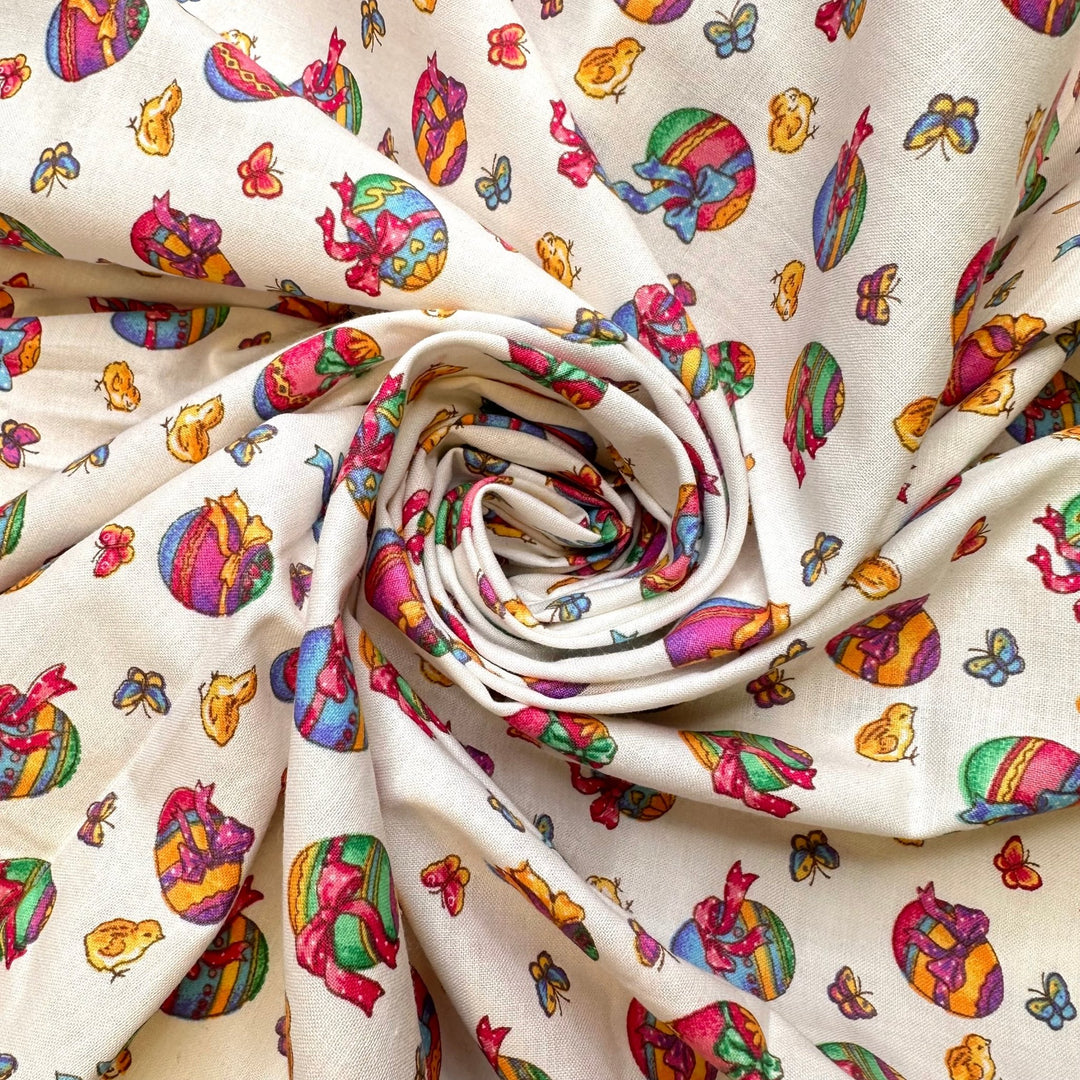 Painting Eggs - Cotton Woven - White Multi Easter - 2M Bundle - True Deadstock fabric Fabric by private - Sustainable Textile | FABCYCLE