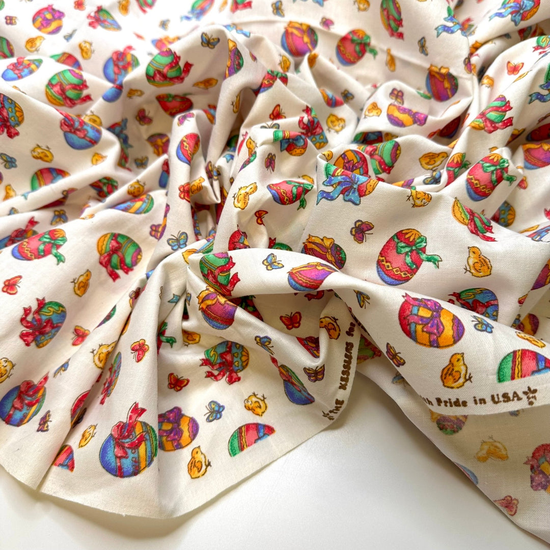Painting Eggs - Cotton Woven - White Multi Easter - 2M Bundle - True Deadstock fabric Fabric by private - Sustainable Textile | FABCYCLE