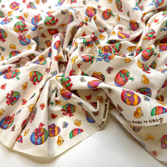 Painting Eggs - Cotton Woven - White Multi Easter - 2M Bundle - True Deadstock fabric Fabric by private - Sustainable Textile | FABCYCLE