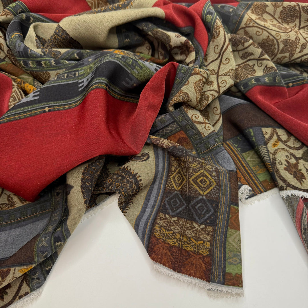 Painting In Nature - Polyester Blend Woven - Brown/Burgundy Floral - 1.9M Bundle - True Deadstock fabric Fabric by private - Sustainable Textile | FABCYCLE