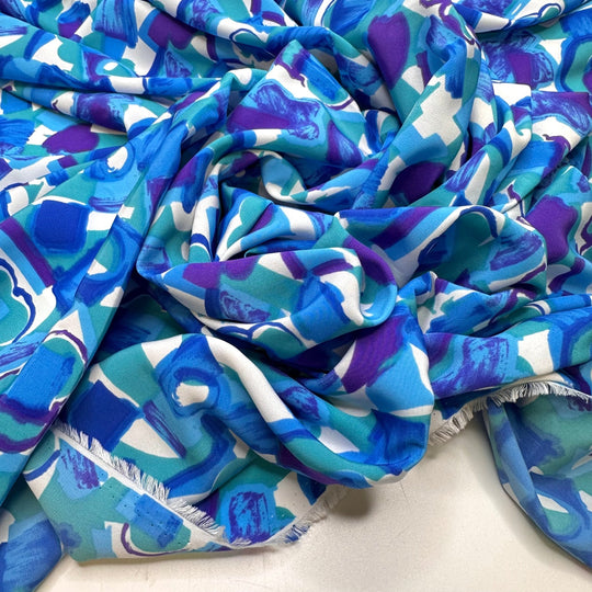Painting the Lakes - Poly Woven - Blue Multi Floral - 1.5M Bundle - True Deadstock fabric Fabric by private - Sustainable Textile | FABCYCLE