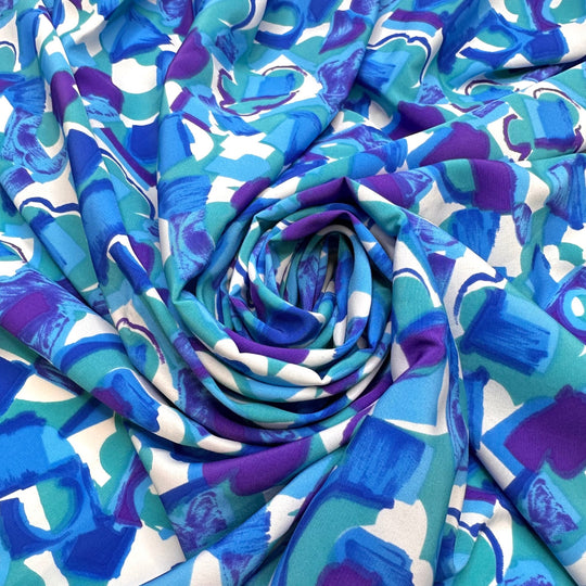 Painting the Lakes - Poly Woven - Blue Multi Floral - 1.5M Bundle - True Deadstock fabric Fabric by private - Sustainable Textile | FABCYCLE