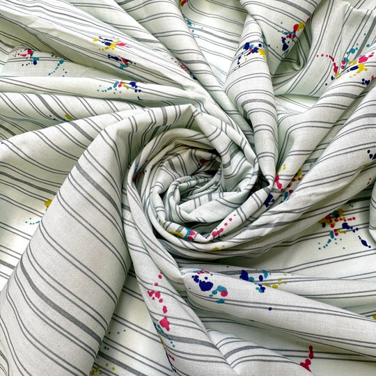 Painting With The Kids - Vintage Cotton/Poly Woven - Light Grey Multi Stripes - 2.45M Bundle - True Deadstock fabric Fabric by private - Sustainable Textile | FABCYCLE