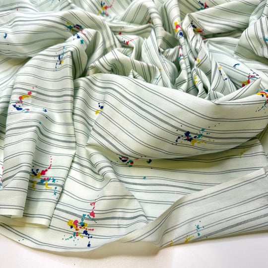 Painting With The Kids - Vintage Cotton/Poly Woven - Light Grey Multi Stripes - 2.45M Bundle - True Deadstock fabric Fabric by private - Sustainable Textile | FABCYCLE