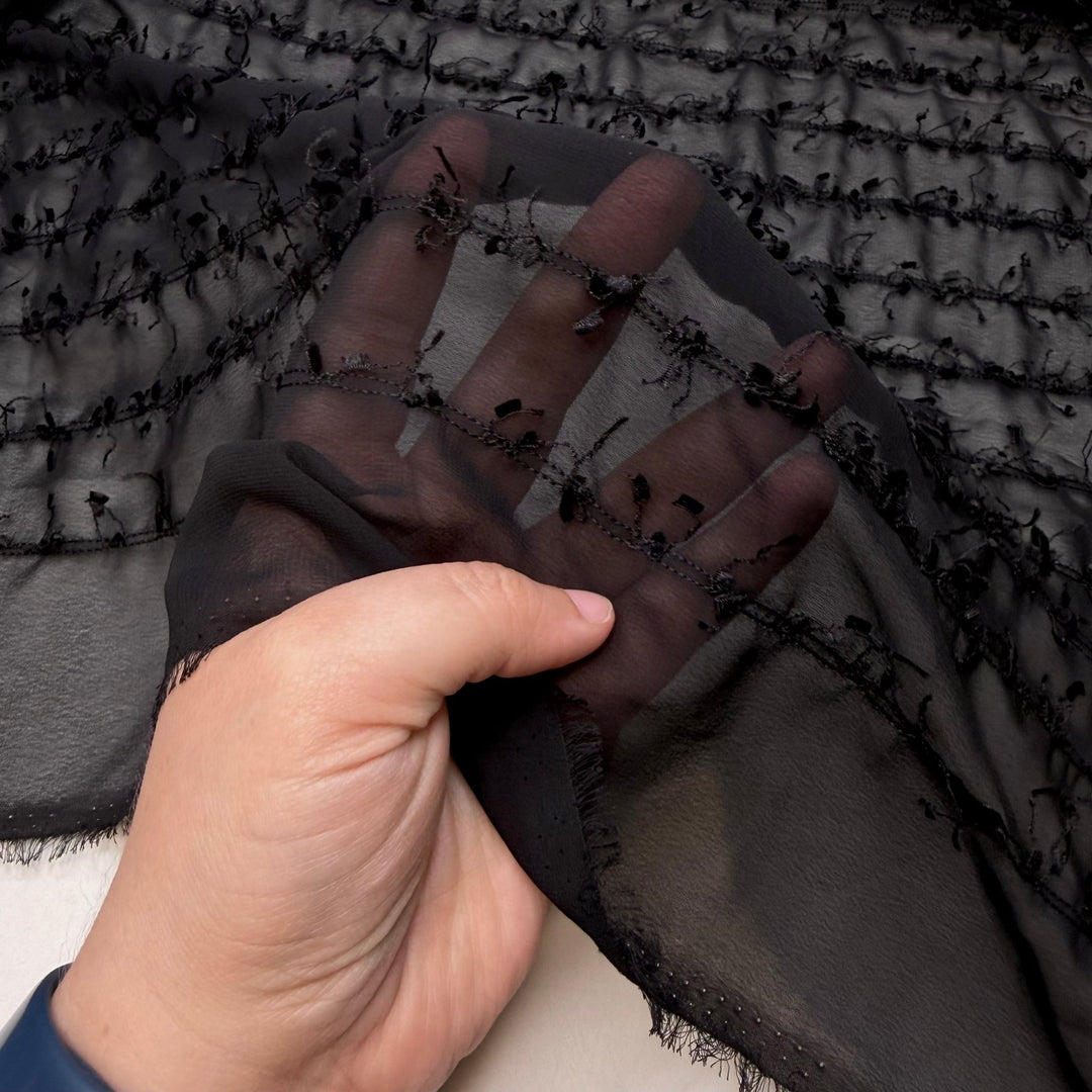 Party Games - Chiffon Polyester Blend Woven - Black - 3.25M Bundle - True Deadstock fabric Fabric by private - Sustainable Textile | FABCYCLE