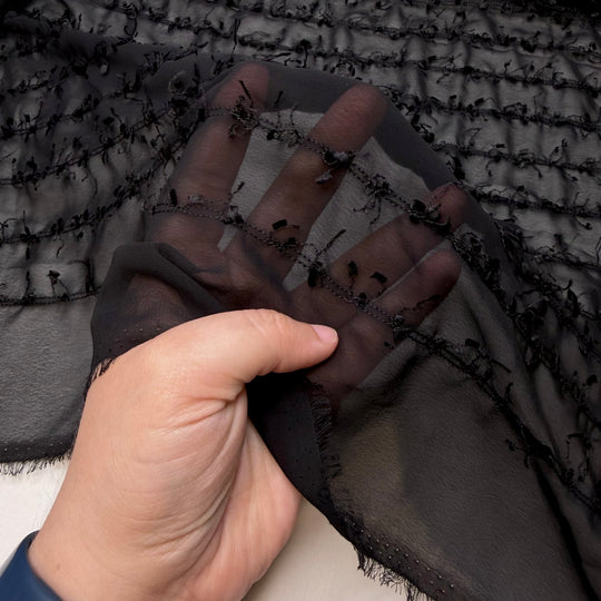 Party Games - Chiffon Polyester Blend Woven - Black - 3.25M Bundle - True Deadstock fabric Fabric by private - Sustainable Textile | FABCYCLE