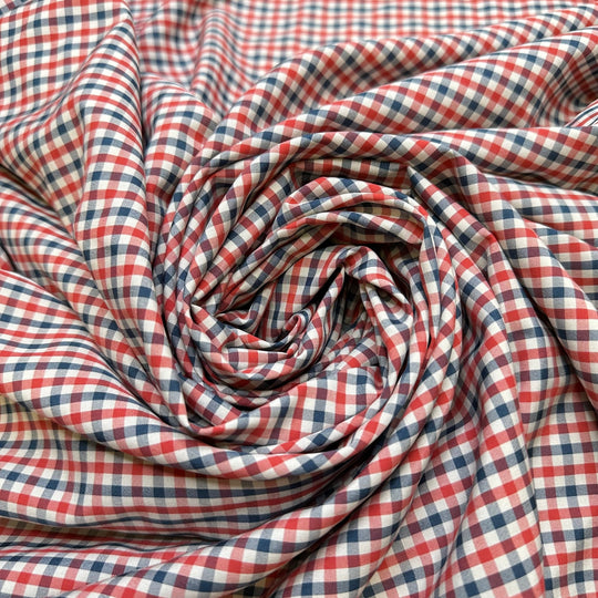 Pattern Matching - Waxed Poly Woven - Red/Navy Plaid - 1.9M Bundle - True Deadstock fabric Fabric by private - Sustainable Textile | FABCYCLE