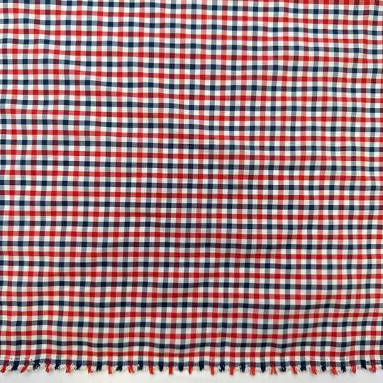 Pattern Matching - Waxed Poly Woven - Red/Navy Plaid - 1.9M Bundle - True Deadstock fabric Fabric by private - Sustainable Textile | FABCYCLE