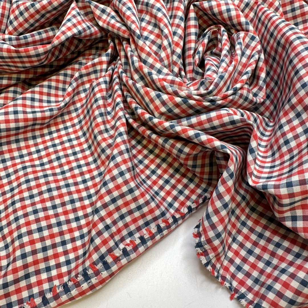 Pattern Matching - Waxed Poly Woven - Red/Navy Plaid - 1.9M Bundle - True Deadstock fabric Fabric by private - Sustainable Textile | FABCYCLE