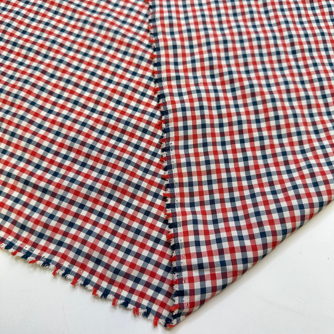 Pattern Matching - Waxed Poly Woven - Red/Navy Plaid - 1.9M Bundle - True Deadstock fabric Fabric by private - Sustainable Textile | FABCYCLE