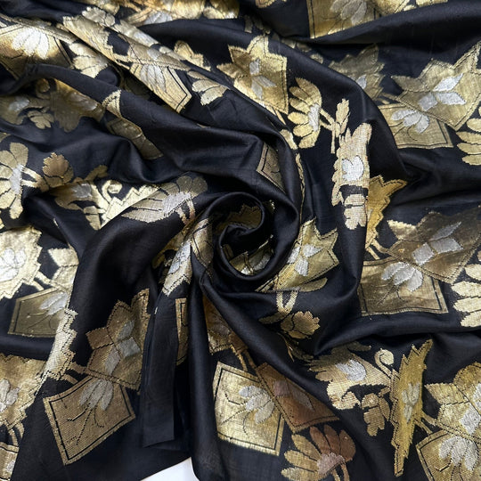 Paving My Yellow Brick Road - Gold Metallic Embroidery Chiffon Silk Blend Woven - Black/Gold Floral - 4.4M Bundle - True Deadstock fabric Fabric by private - Sustainable Textile | FABCYCLE