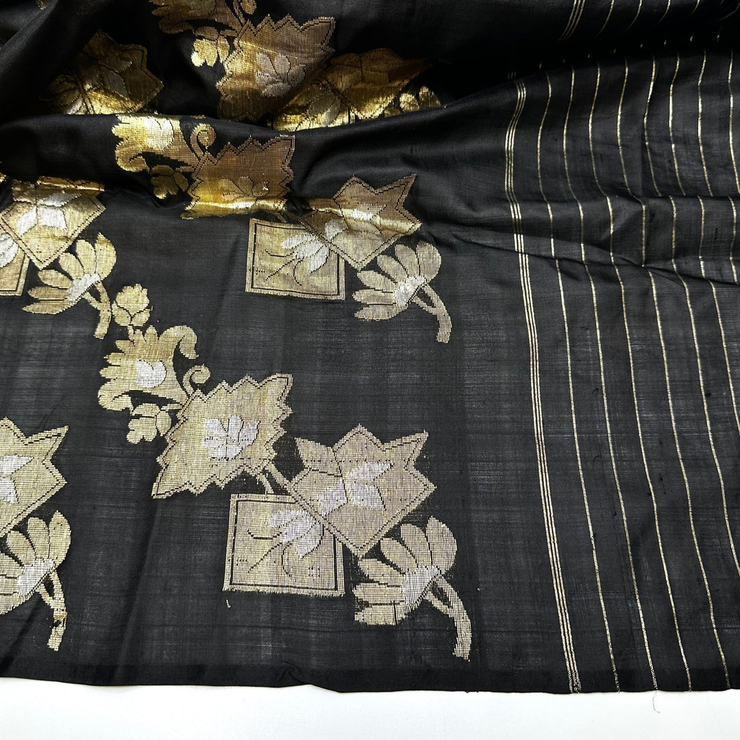 Paving My Yellow Brick Road - Gold Metallic Embroidery Chiffon Silk Blend Woven - Black/Gold Floral - 4.4M Bundle - True Deadstock fabric Fabric by private - Sustainable Textile | FABCYCLE