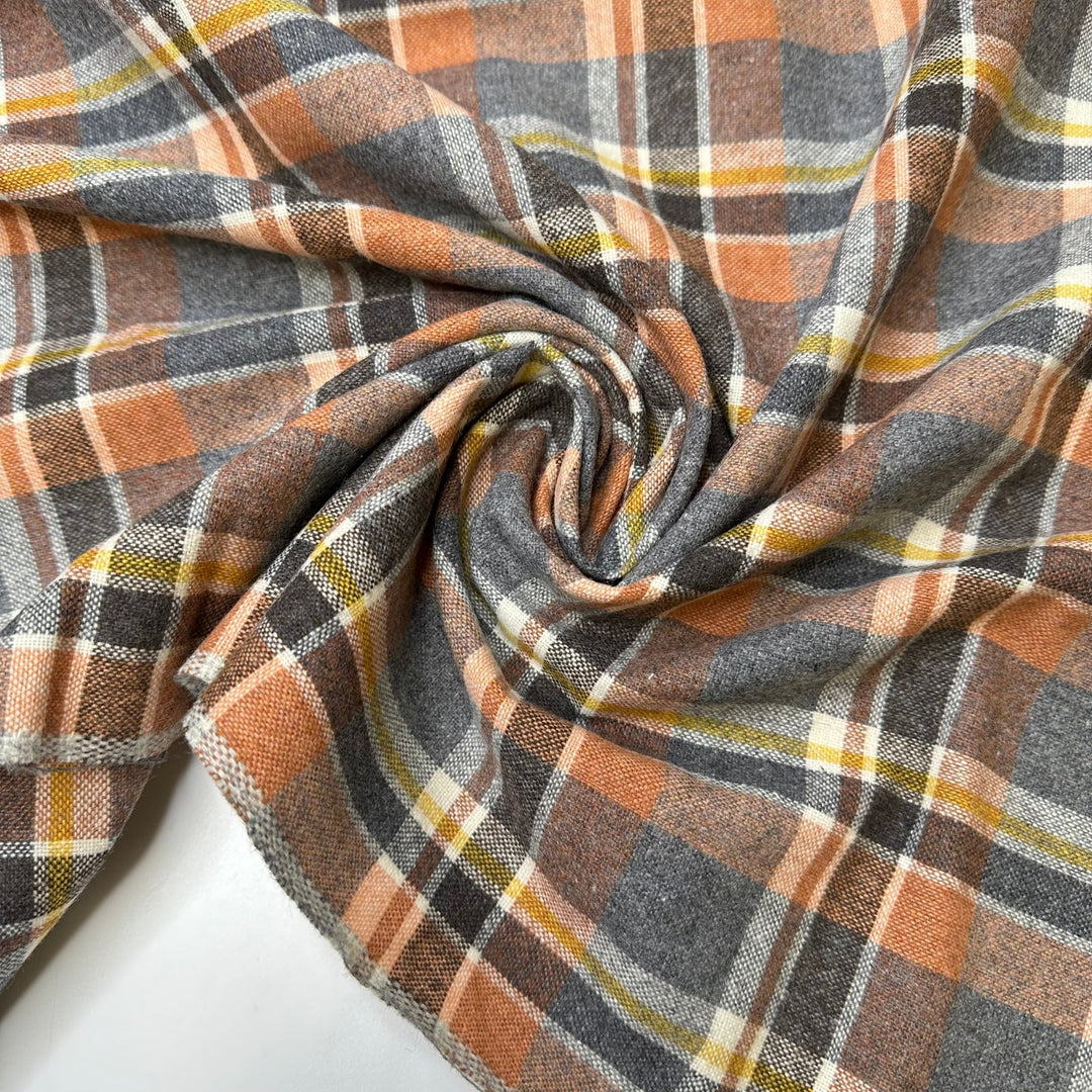 Peach Smoothie - Wool Blend Woven - Grey Peach Plaid - 1.2M Bundle - True Deadstock fabric Fabric by private - Sustainable Textile | FABCYCLE