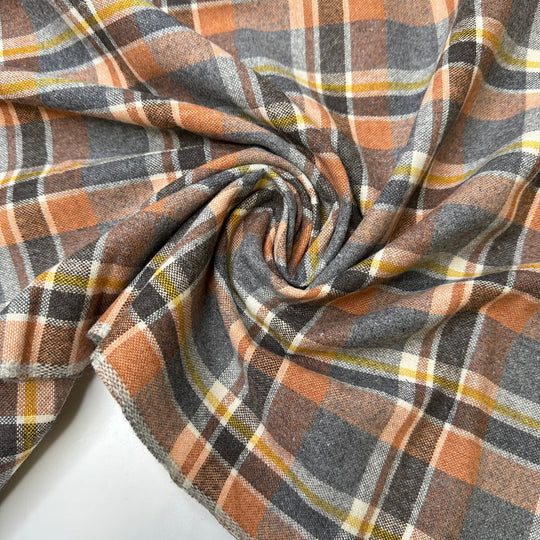 Peach Smoothie - Wool Blend Woven - Grey Peach Plaid - 1.2M Bundle - True Deadstock fabric Fabric by private - Sustainable Textile | FABCYCLE