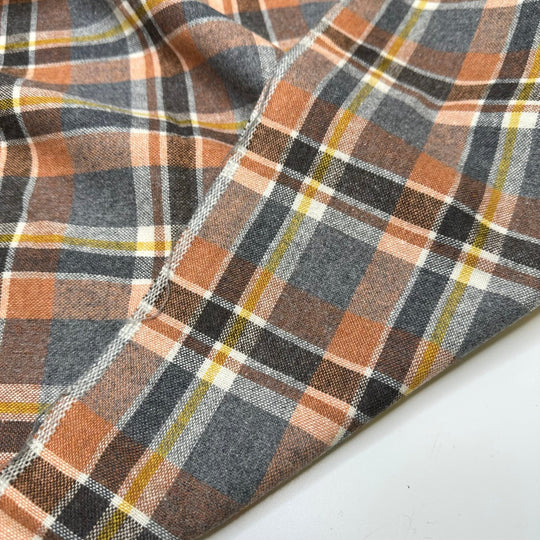 Peach Smoothie - Wool Blend Woven - Grey Peach Plaid - 1.2M Bundle - True Deadstock fabric Fabric by private - Sustainable Textile | FABCYCLE