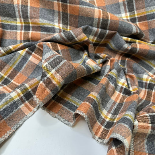 Peach Smoothie - Wool Blend Woven - Grey Peach Plaid - 1.2M Bundle - True Deadstock fabric Fabric by private - Sustainable Textile | FABCYCLE