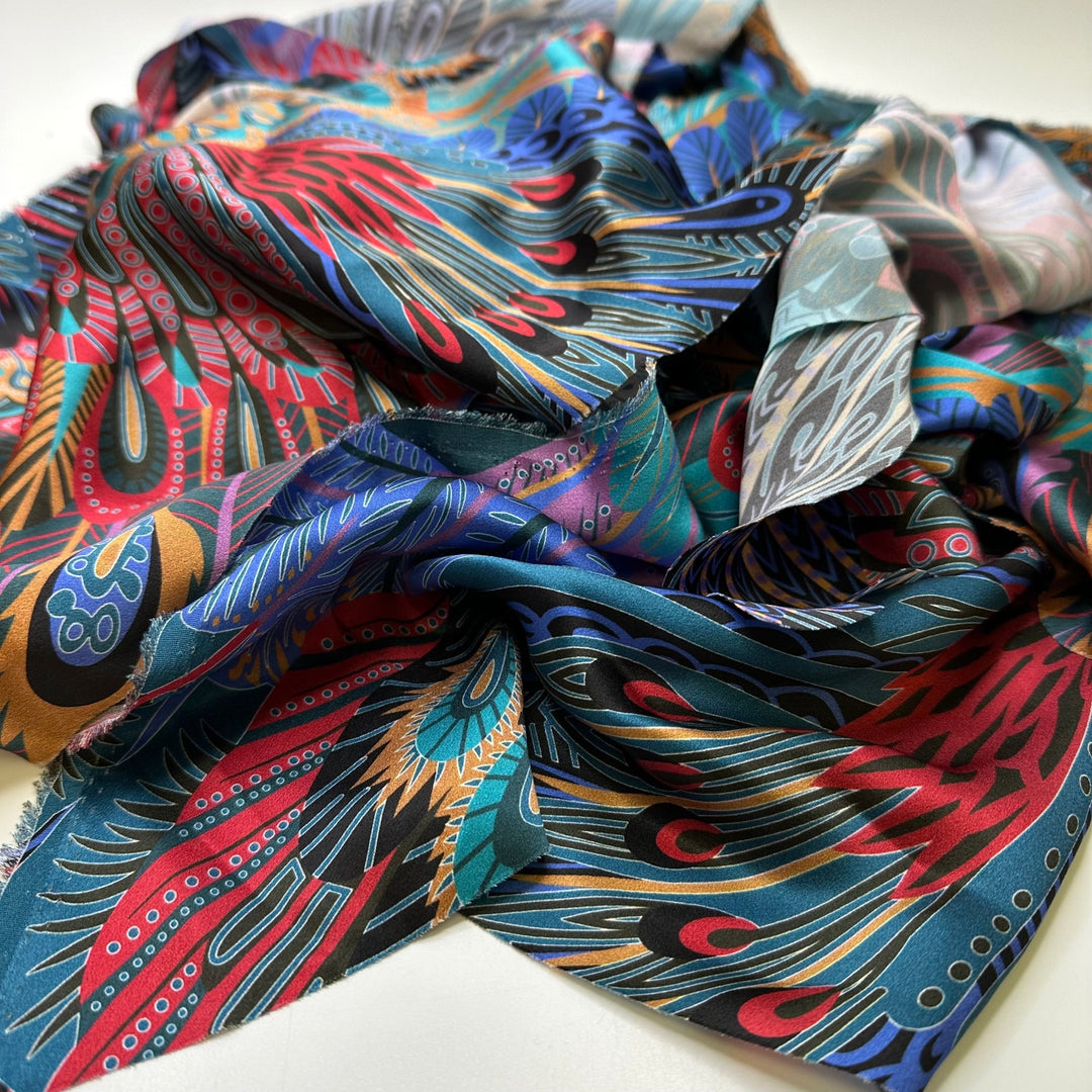 Peacock Proud - Off Cut Pieces Satin Silk Woven - Multi Peacock - 0.35 Lb Bag - True Deadstock fabric Fabric by private - Sustainable Textile | FABCYCLE