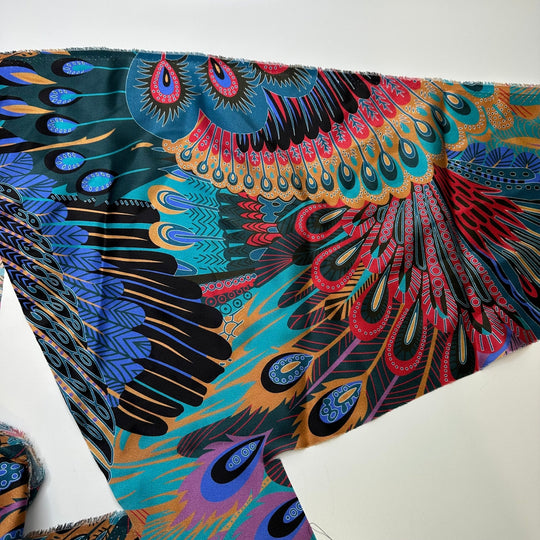 Peacock Proud - Off Cut Pieces Satin Silk Woven - Multi Peacock - 0.35 Lb Bag - True Deadstock fabric Fabric by private - Sustainable Textile | FABCYCLE