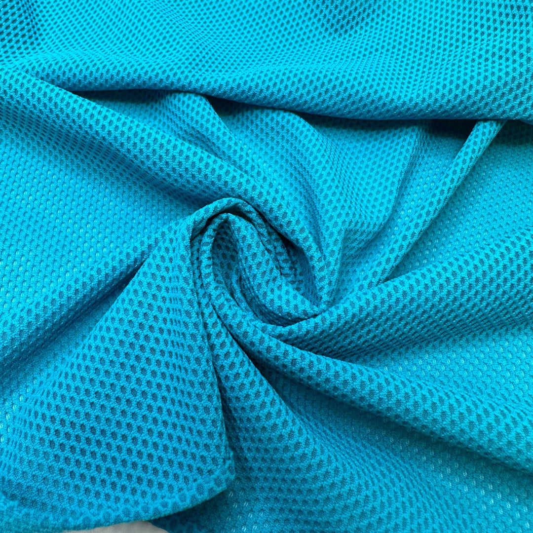 Peacocks In The Pool - Sport Mesh Poly/Spandex Knit - Aqua Blue - 1.9M Bundle - True Deadstock fabric Fabric by private - Sustainable Textile | FABCYCLE