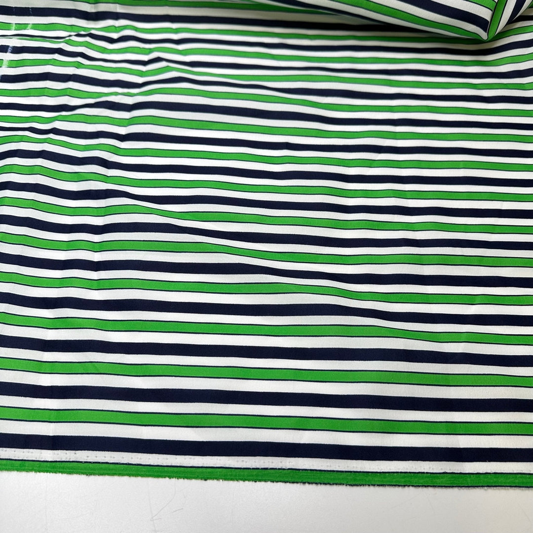 Peppermint Liquor - Poly Woven - Green Navy White Stripes - 1.35M Bundle - True Deadstock fabric Fabric by private - Sustainable Textile | FABCYCLE
