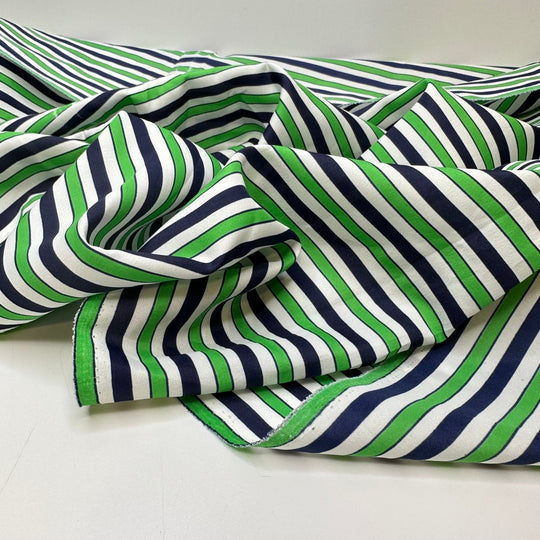 Peppermint Liquor - Poly Woven - Green Navy White Stripes - 1.35M Bundle - True Deadstock fabric Fabric by private - Sustainable Textile | FABCYCLE