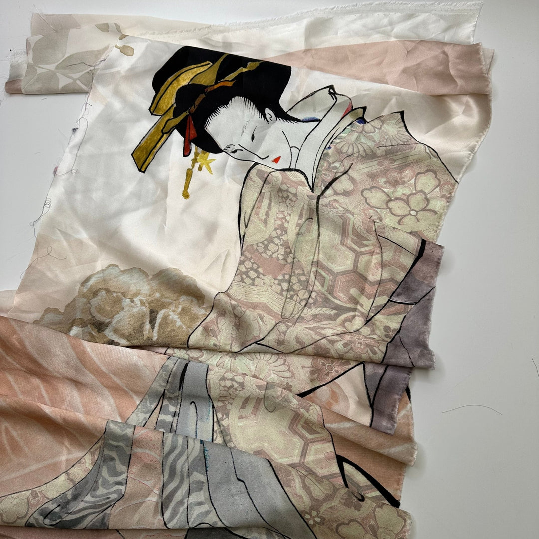 Perfect Bow - Satin Silk Woven - Light Pink/Cream Japanese Woman Bowing - 0.3M 2 Piece Pack - True Deadstock fabric Fabric by private - Sustainable Textile | FABCYCLE