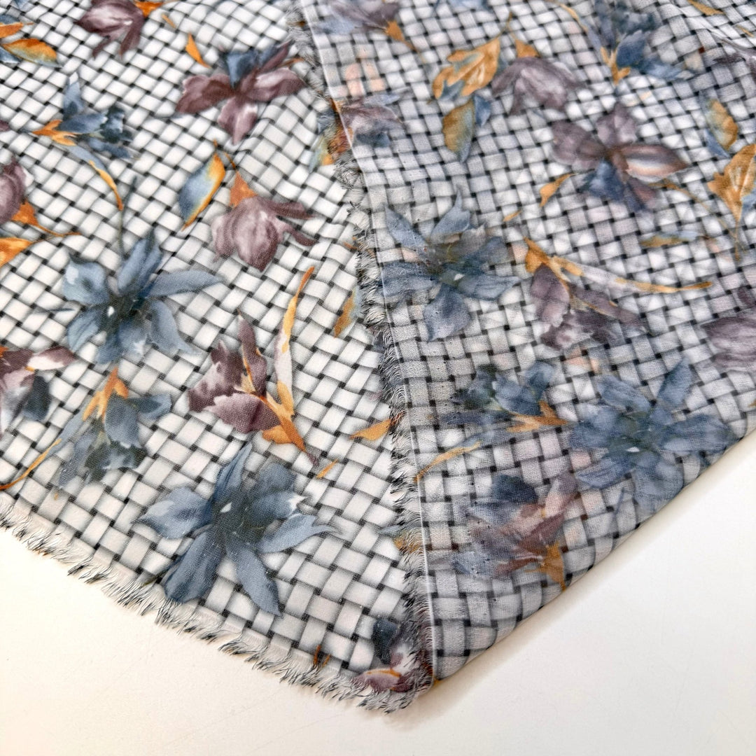 Perfect Picnic - Chiffon Poly Woven - Grey Multi Floral On A Basket Weave - 2.9M Bundle - True Deadstock fabric Fabric by private - Sustainable Textile | FABCYCLE