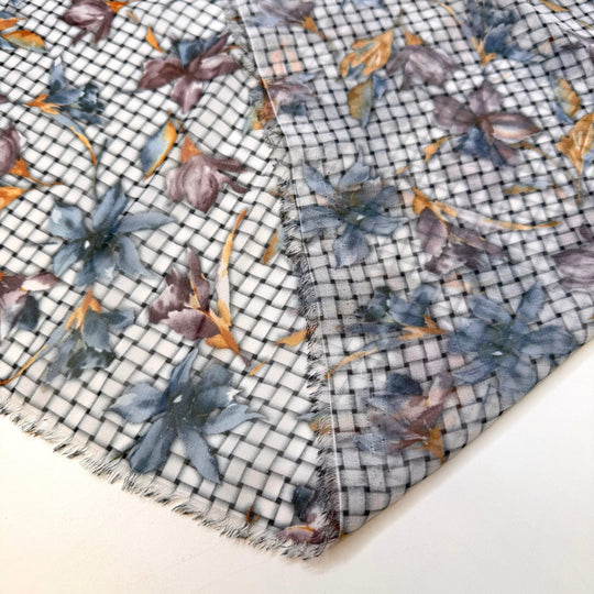 Perfect Picnic - Chiffon Poly Woven - Grey Multi Floral On A Basket Weave - 2.9M Bundle - True Deadstock fabric Fabric by private - Sustainable Textile | FABCYCLE