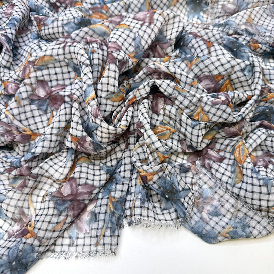 Perfect Picnic - Chiffon Poly Woven - Grey Multi Floral On A Basket Weave - 2.9M Bundle - True Deadstock fabric Fabric by private - Sustainable Textile | FABCYCLE