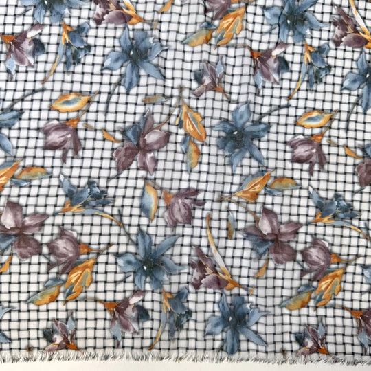 Perfect Picnic - Chiffon Poly Woven - Grey Multi Floral On A Basket Weave - 2.9M Bundle - True Deadstock fabric Fabric by private - Sustainable Textile | FABCYCLE