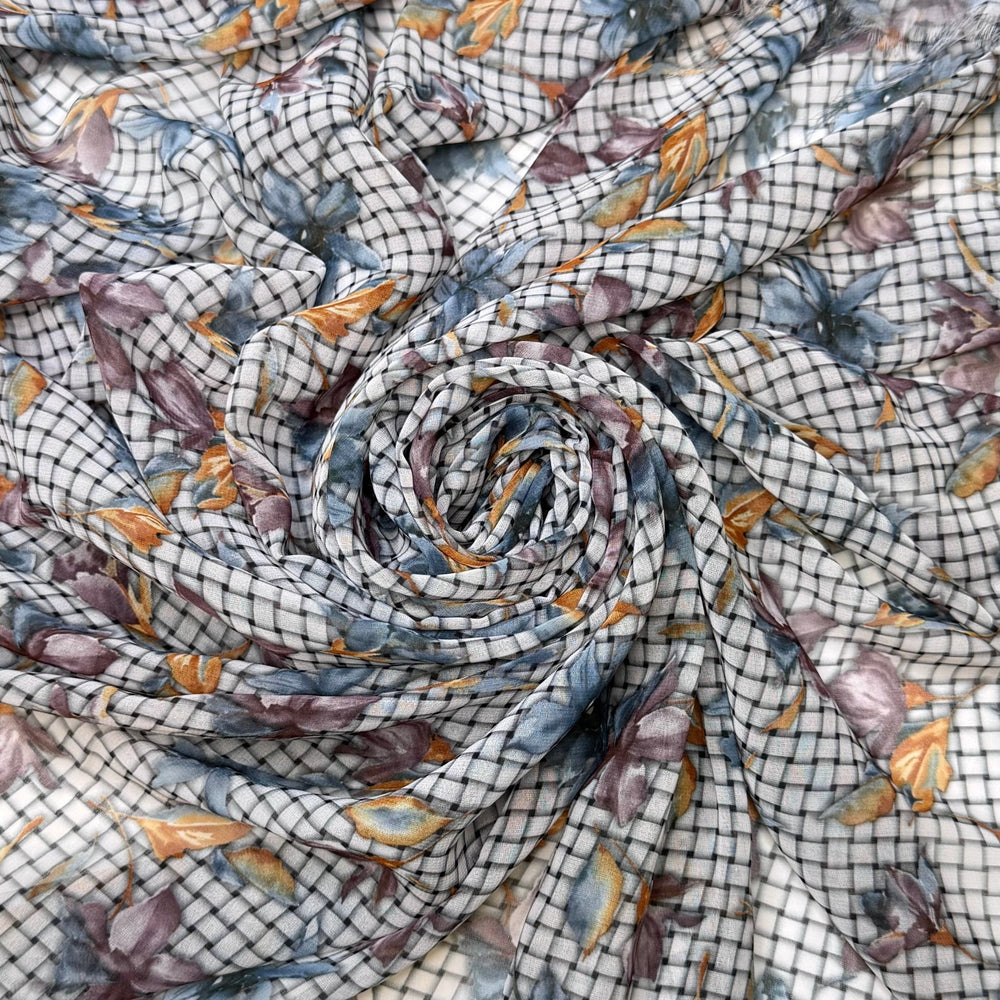 Perfect Picnic - Chiffon Poly Woven - Grey Multi Floral On A Basket Weave - 2.9M Bundle - True Deadstock fabric Fabric by private - Sustainable Textile | FABCYCLE
