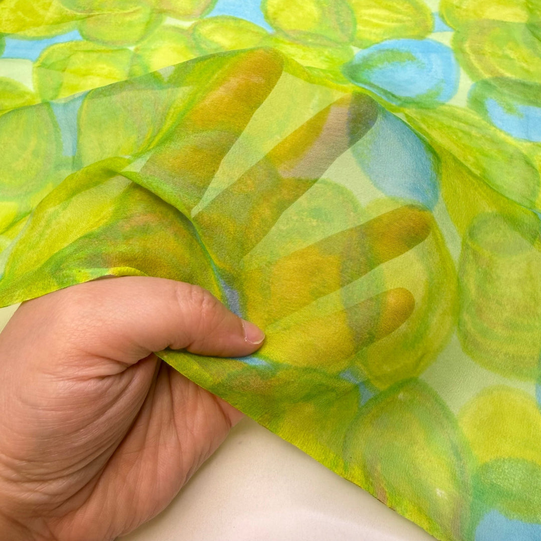Peridot - Chiffon Silk Woven - Light Green/Blue Abstract - 0.9M Bundle - True Deadstock fabric Fabric by private - Sustainable Textile | FABCYCLE