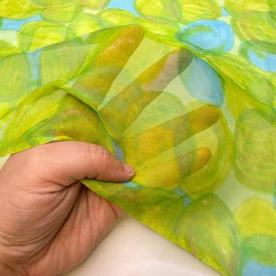 Peridot - Chiffon Silk Woven - Light Green/Blue Abstract - 0.9M Bundle - True Deadstock fabric Fabric by private - Sustainable Textile | FABCYCLE